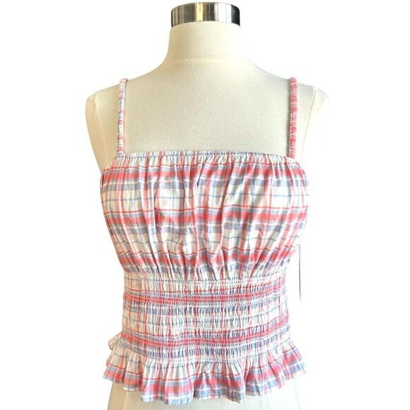 NWT Japna Smocked Ruffle Picnic Plaid Cami Crop Top - Picture 1 of 10